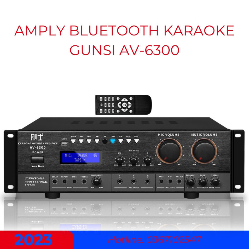 Amply đẩy liền vang công suất lớn cao cấp Gunssi AV 6300 âm ly karaoke cổng quang, bluetooth, hát karaoke nghe nhạc chất