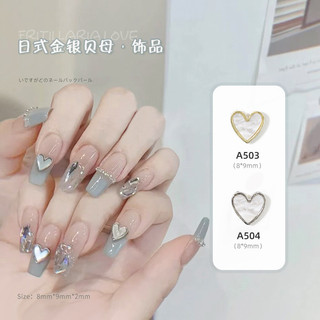 Làm móng tay trang sức trái tim kim cương kim loại tự nhiên kim cương vàng bạc trang trí hình trái tim kim cương