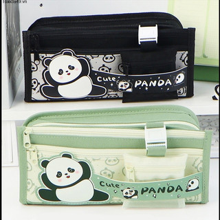 Lonslan pencil case, large capacity printed cartoon panda, suitable for elementary school students