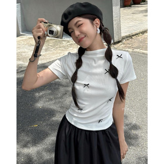 ÁO THUN CROPROP FOM DÀI ĐÍNH NƠ SANG XỊN N31