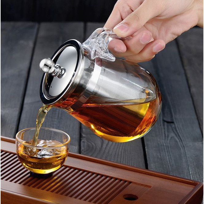 Bình pha trà thủy tinh trong suốt chịu nhiệt cao có lõi lọc inox 304 tách rời 350ml (ấm trà)