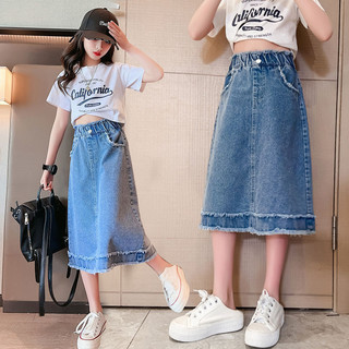   Hàng có sẵn  Váy bé gái 3-14 tuổi Váy Denim trẻ em Váy nửa lông cừu thời trang bé gái mùa hè Váy chữ A lớn cho trẻ em Hàn Quốc 
