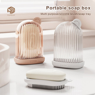 HOPEUP Hộp Đựng Xà Phòng Du Lịch Có Bàn Chải Thiết Kế 2 Trong 1 Chống Thấm Nước Kín Khí Có Thể Tháo Rời Đáy Thoát Nước Trong Suốt Hộp Đựng Xà Phòng Chống Rò Rỉ Hộp Đựng Xà Phòng Chuyến Công Sở Trên