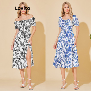 Đầm Lovito buộc nơ trước xẻ tà họa tiết hoa nhí boho cho nữ LBL06060 (Nhiều màu)