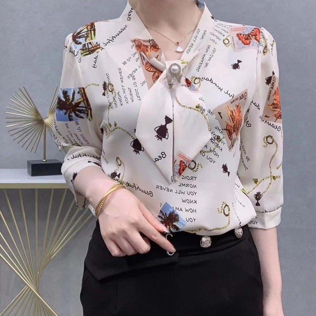 Áo Voan Cho Nữ 3 4 Áo Sơ Mi Hoa Rời Thanh Lịch Bán Trang Trọng Áo Nữ Plus Size Top