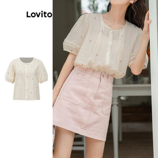 Áo kiểu Lovito xếp ly họa tiết hoa phong cách nhã nhặn cho nữ L88AD071