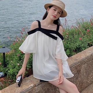 Set đồ nữ áo trễ vai babydoll voan tơ phối quần short tacta phong cách hàn quốc B785 SUTANO