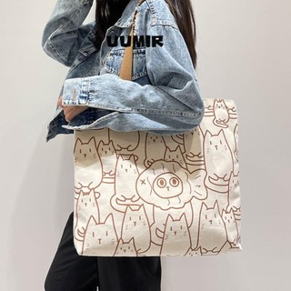 UUMIR Túi mua sắm dễ thương, Túi đeo vai in hình vuông bằng vải Canvas, Túi xách du lịch