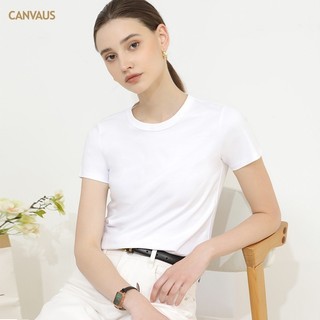 Canvaus Nữ Phong Cách Mới Phiên Bản Hàn Quốc Màu Trơn Cổ Tròn Ngắn Tay Áo Thun Nữ Mùa Hè Slim-Fit S