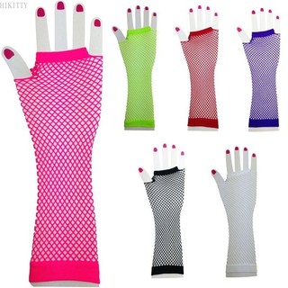 Hik Nữ Rock Punk Rock Fishnet Găng Tay Ngắn 1 Cặp Màu Neon Ngón Lưới Mitten Cho Cosplay Đảng Giáng Sinh Pa