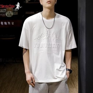 Áo thun cotton ngắn tay hợp thời trang nam Mỹ đóng dấu ba chiều phong cách núi non dáng rộng thời trang giản dị áo thun cotton