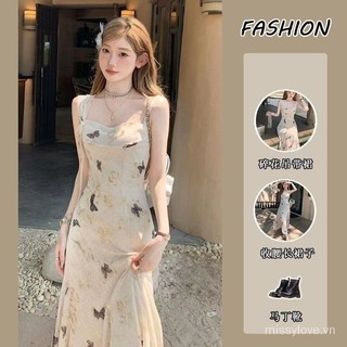 Mùa Hè Phong Cách Hàn Quốc Váy Dài Siêu Cổ Tích Sling Slim-fit Nữ Phong Cách Mới Ôm Hơn Nhìn Bướm Đầm In Hình 2024 Thiết Kế ZT8D