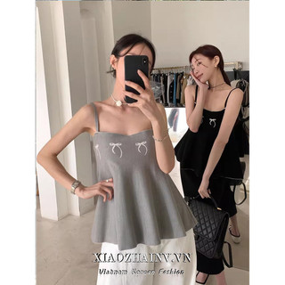 Xiaozhainv Hàn Quốc Vintage Cổ Vuông Nơ Camisole Mùa Hè Slim Fit Gợi Cảm Và Đa Năng Top Dành Cho Nữ