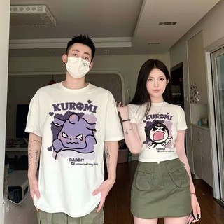 [Đôi Mặc] M-5XL Plus Size Tee Sanrio Anime Kuromi In Thời Trang Tee Cotton Tay Ngắn Thanh Niên Tee