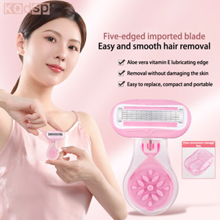 Widefiling Di Động Tay Cầm Ngắn Nữ Lưỡi Dao Cạo 5 Lớp Có Thanh Xà Phòng Mịn Lưỡi Cạo Râu Nữ Đường Cong Cơ Thể Lưỡi Dao Có Thể Thay Thế Đẹp