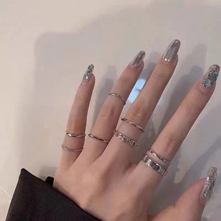 7 chiếc nhẫn bạc thời trang thiết kế cá tính mạ điện cao cấp đồng bằng nhẫn hồng bộ nhẫn hợp kim