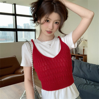 Phiên bản Hàn Quốc nhiều lớp đan Vest Sling Ladies 2024 mùa hè rỗng giải trí Vest