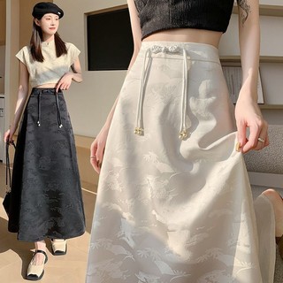Váy Nữ Xuân Hè Mới Trung Quốc Chữ A Cao Cấp Jacquard Tấm Khóa Thể Hiện Mỏng Phong Cách Rừng Dài Vừa