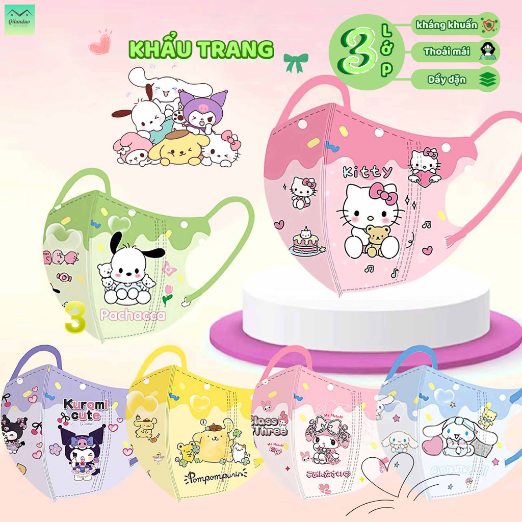 10-50 chiếc khẩu trang 3D chất lượng cao cho bé trai và bé gái với họa tiết dễ thương, 3 lớp bảo vệ hiệu quả
