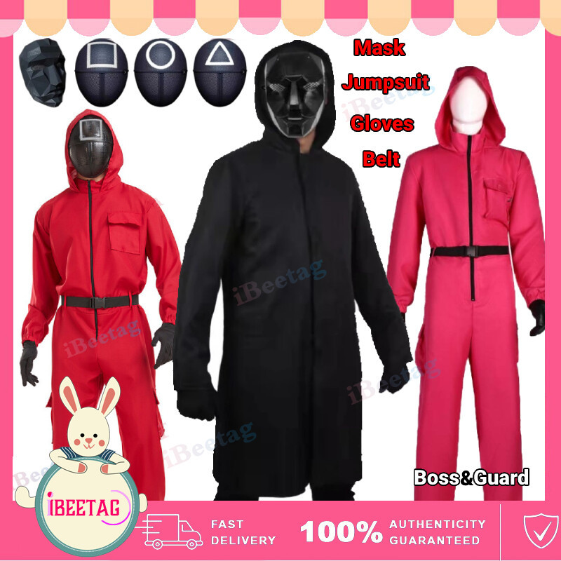 Trọn Bộ Bảo Vệ Trò Chơi Mực / Boss Trang Phục Hóa Trang Phù Hợp Với Người Lớn & Trẻ Em Áo liền quần Có Găng Tay Mặt nạ Halloween Nhập Vai Nhân Vật Sự Kiện Trang Phục