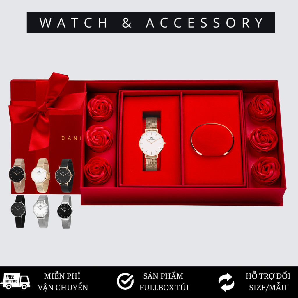 [Chính Hãng - Ảnh Thật] Set Combo Hoa Hồng D_W - Petite Melrose White & Vòng Tay Classic