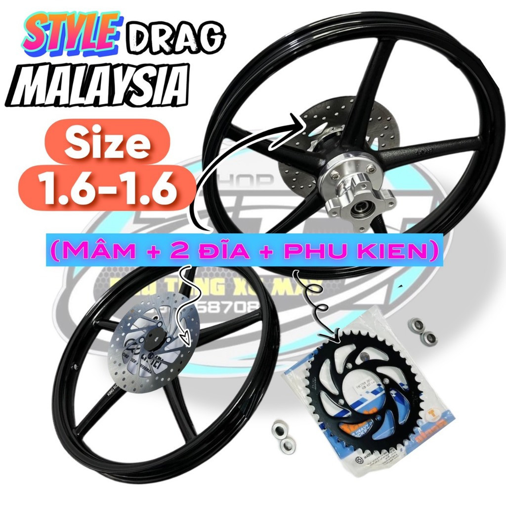 Mâm vành 5 cây style drag malaysia exciter ex135 / ex150 / ex155 / winner / sonic / raider fi BST 61