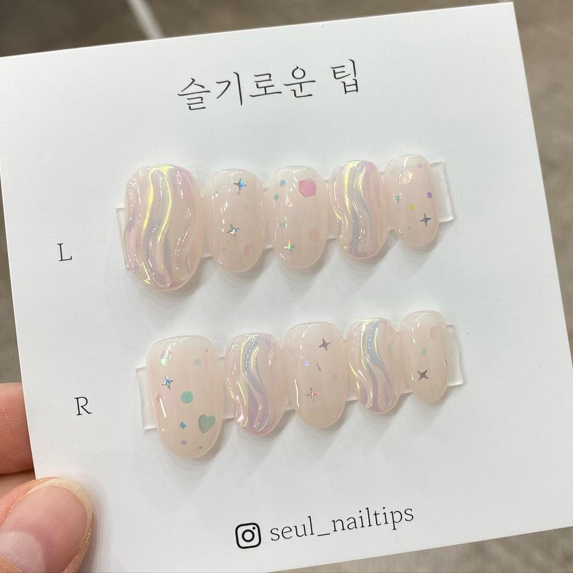 Móng úp hàn quốc L010 màu thạch gân nổi ánh trai tráng gương