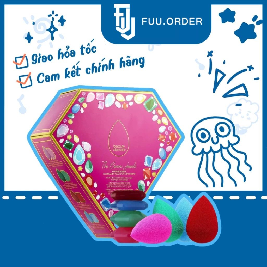 [Tách set] Set mút trang điểm + xà bông giặt mút Beauty Blender THE CROWN JEWELS™ Blender Essentials