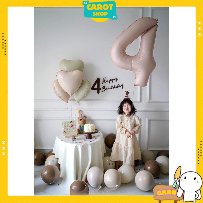 [TẶNG BƠM KEO] Full set trang trí sinh nhật Hàn Quốc tone nâu, Combo Trang Trí Sinh Nhật tại nhà cho bé Carot Shop