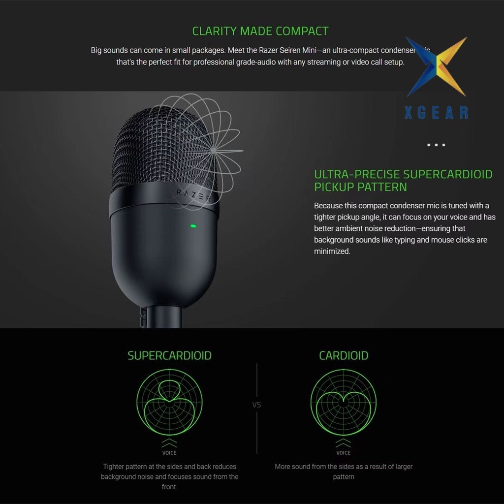 Micro Razer Seiren V3 Mini | Ultra-Compact USB Microphone | Supercardioid | Tap-To-Mute | Giảm Xóc Tích Hợp - XGear | BigBuy360 - bigbuy360.vn