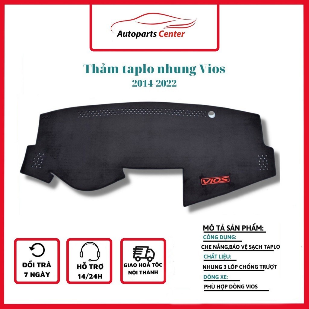 Thảm taplo nhung xe Vios 2014 2015 2016 2017 2018 2019 2020 2021 2022 hàng lông cừu đẹp