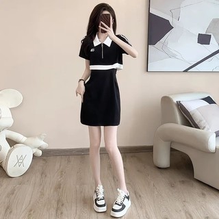 Váy Liền Cổ Polo Màu Đen Váy Liền Ôm Hông Thường Ngày Tôn Dáng Thắt Eo Kiểu Pháp Cao Cấp Mẫu Mới Mùa Hè Cho Nữ