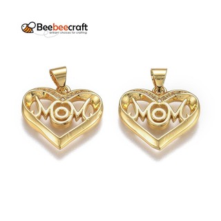 1 Đồng Thau Micro Pave Rõ Ràng Cubic ia Mặt Dây Có Chụp Trên Bails Cho Ngày Của Mẹ Trái Tim Mạ Lâu Dài Có Từ Mẹ Mạ Vàng 16,5x18x2mm Lỗ: 5mm