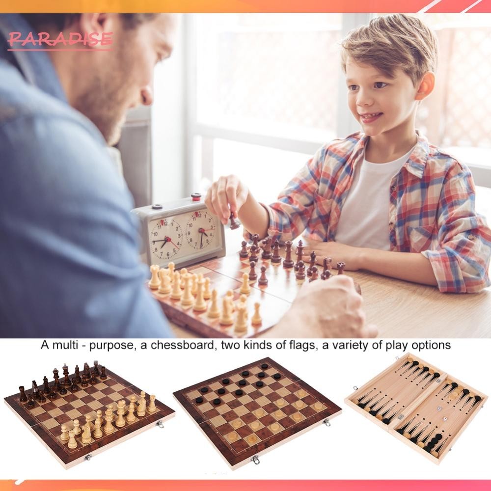 [Paradise1.vn] Bộ trò chơi cờ vua và cờ vua 3 trong 1 Bộ cờ vua du lịch bằng gỗ cho trò chơi trên bàn cờ
