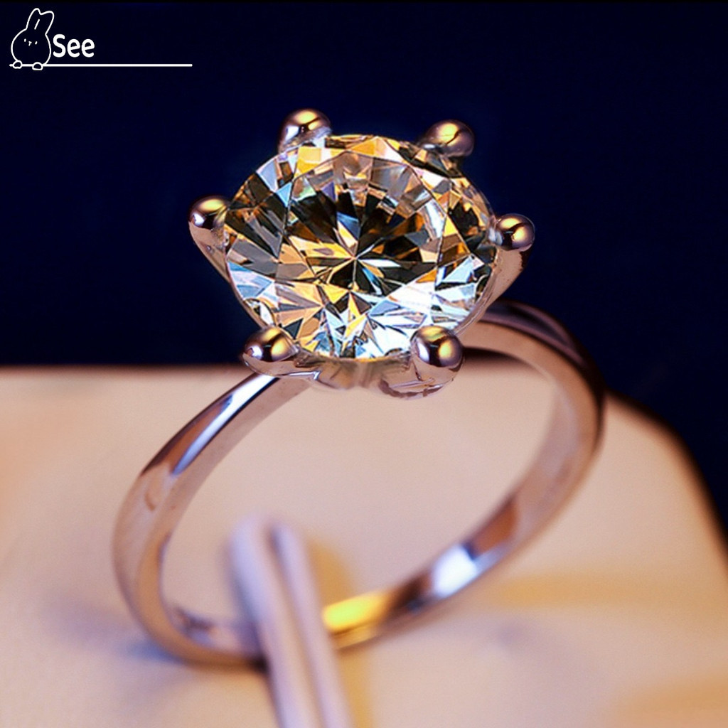 Phiên Bản Hàn Quốc Cổ Điển 2 Carat Sáu Móng Vuốt Moissanite Nhẫn Cặp Đôi Mở Đề Nghị Nhẫn Phát Sóng Trực Tiếp Bán Chạy Nhẫn