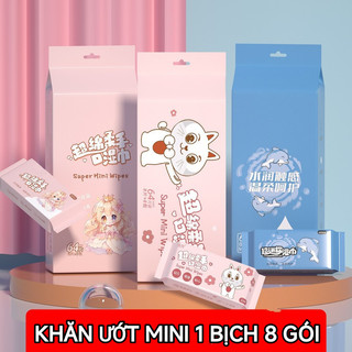 khăn ướt mini 1 bịch 8 gói nhỏ ,  nhiều hình dễ thương bỏ túi tiện lợi