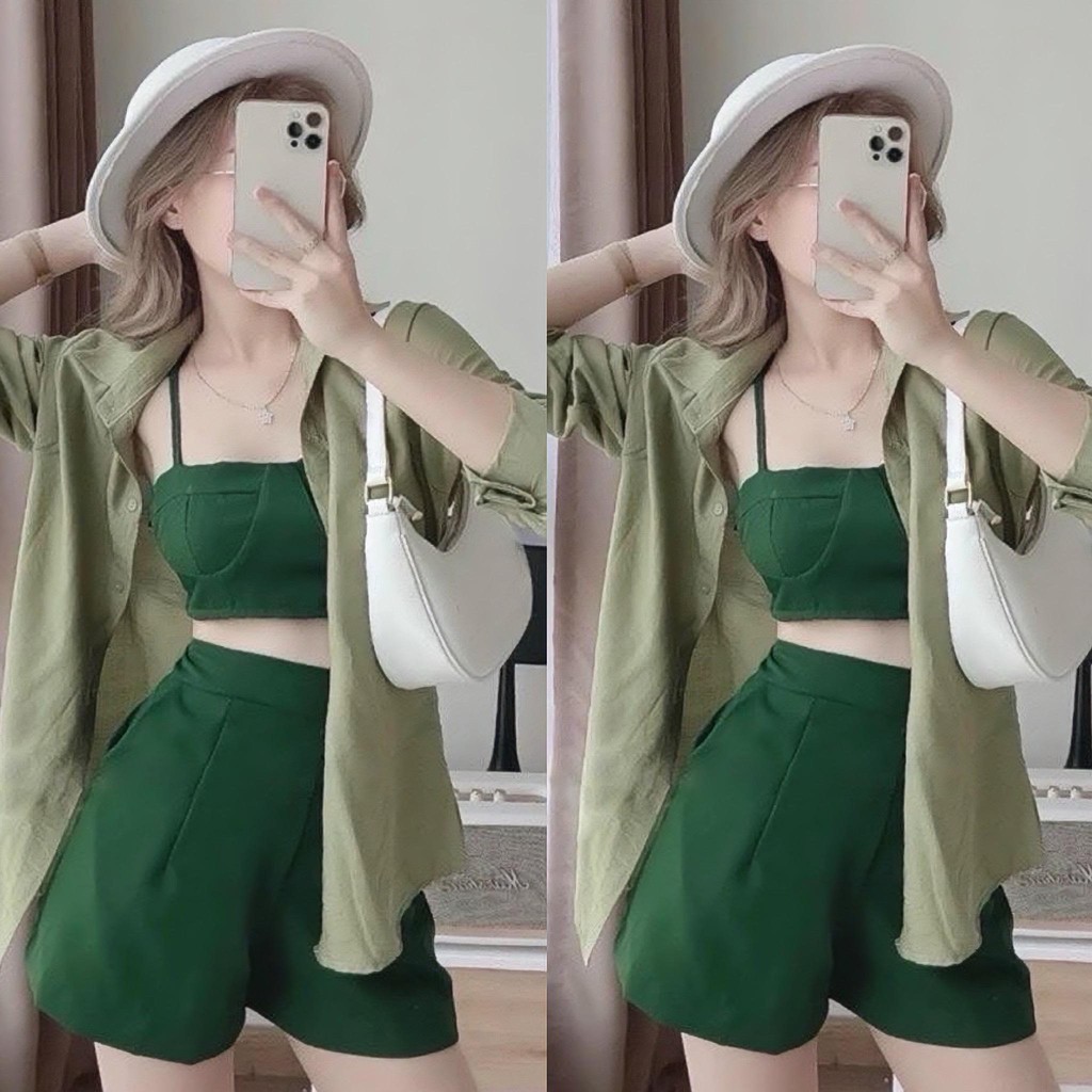 Set Bộ 3 Món (Lụa Chéo Thái + Lụa Mềm Áo Sơ Mi Cao Cấp) Đi Biển Hot Hit Diện Hè Có Bigsize Xinh Xắn Giá Rẻ 40-95kg 2219 | BigBuy360 - bigbuy360.vn