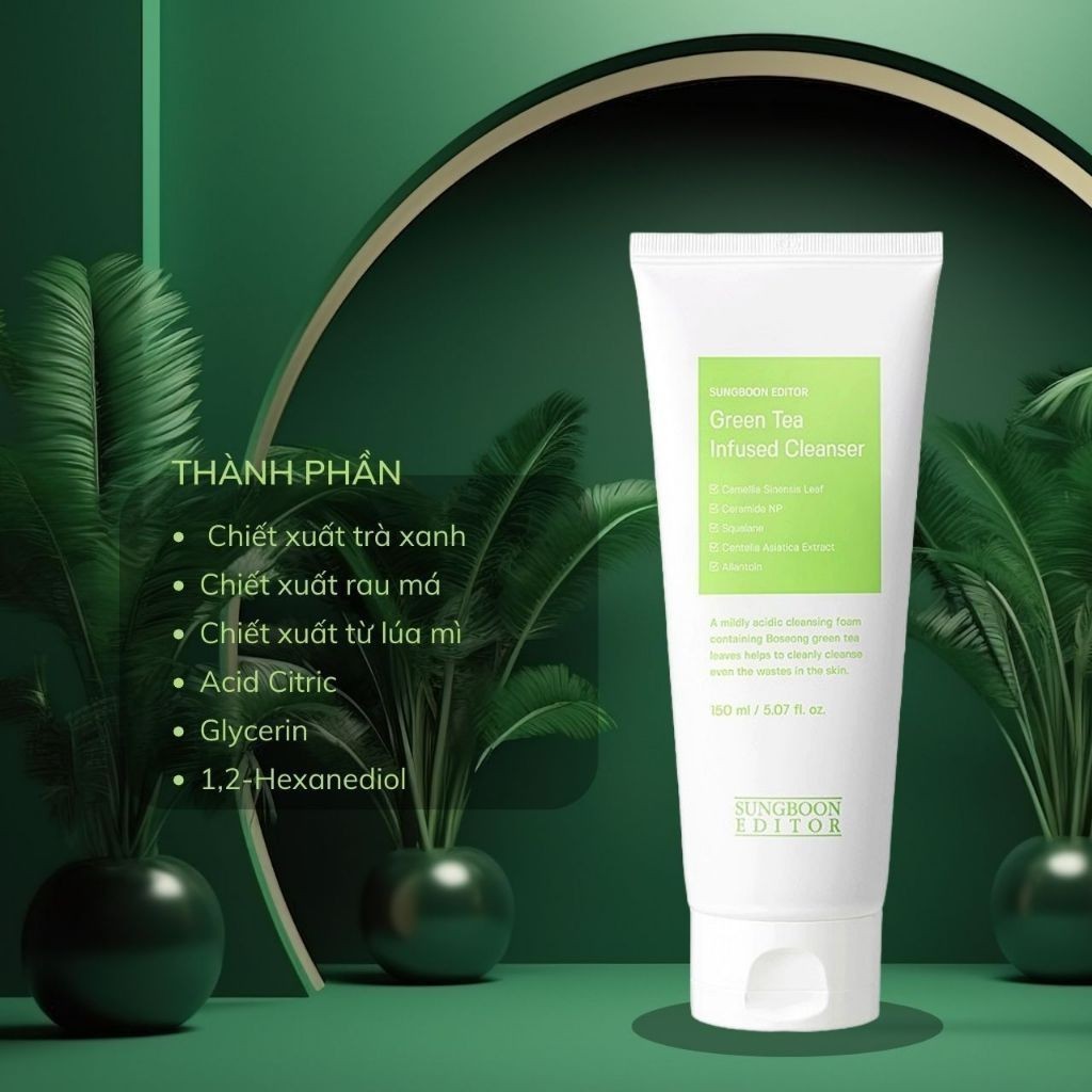 Sữa Rửa Mặt Trà Xanh Sungboon Green Tea Infused Cleanser Cấp Ẩm, Làm Sạch Da Dịu Nhẹ Hàn Quốc 150ml
