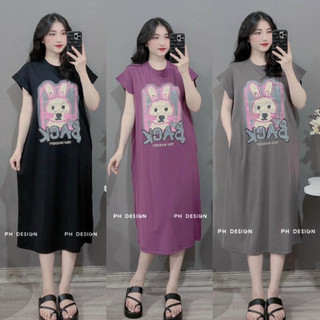 Váy Phông, Đầm Suông YT31 in Hình THỎ BACK Tay Hến From Rộng, Dáng Dài Chất Cotton Đẹp TTDSA0030