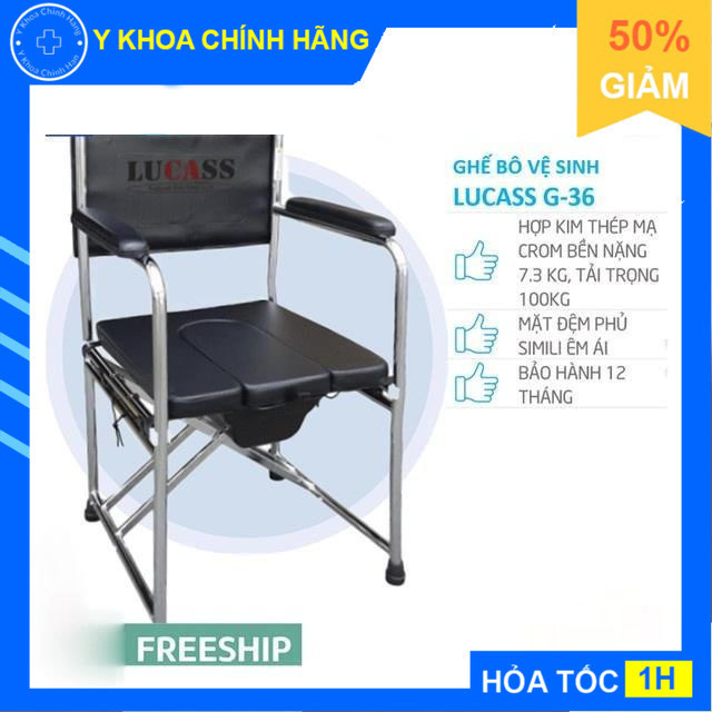 Ghế Bô Vệ Sinh Không Bánh Xe, Đệm Simili, Bô Vuông Lucass G-36 (G36) | Tiêu chuẩn Mỹ