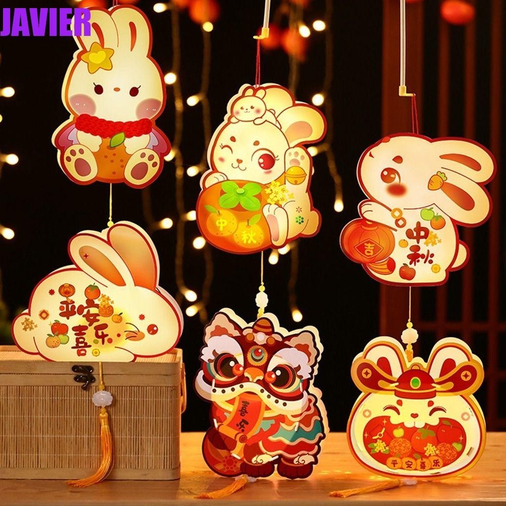 Đèn lồng phát sáng thỏ JAVIER, Gói vật liệu Handmade Lễ hội trung thu Đèn lồng thỏ, Nhiều kiểu tua dài DIY Đèn lồng truyền thống Trung Quốc dễ thương Năm mới