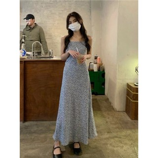 Váy cottagecore Váy 2 dây trễ vai bigsize nữ Đầm hai đi biển Đầm Hoa Nữ Voan Nhỏ Mùa Hè Đi Biển Kỳ Nghỉ Cao Đến Mắt Cá Chân Hẹp Eo Sling Váy Dài