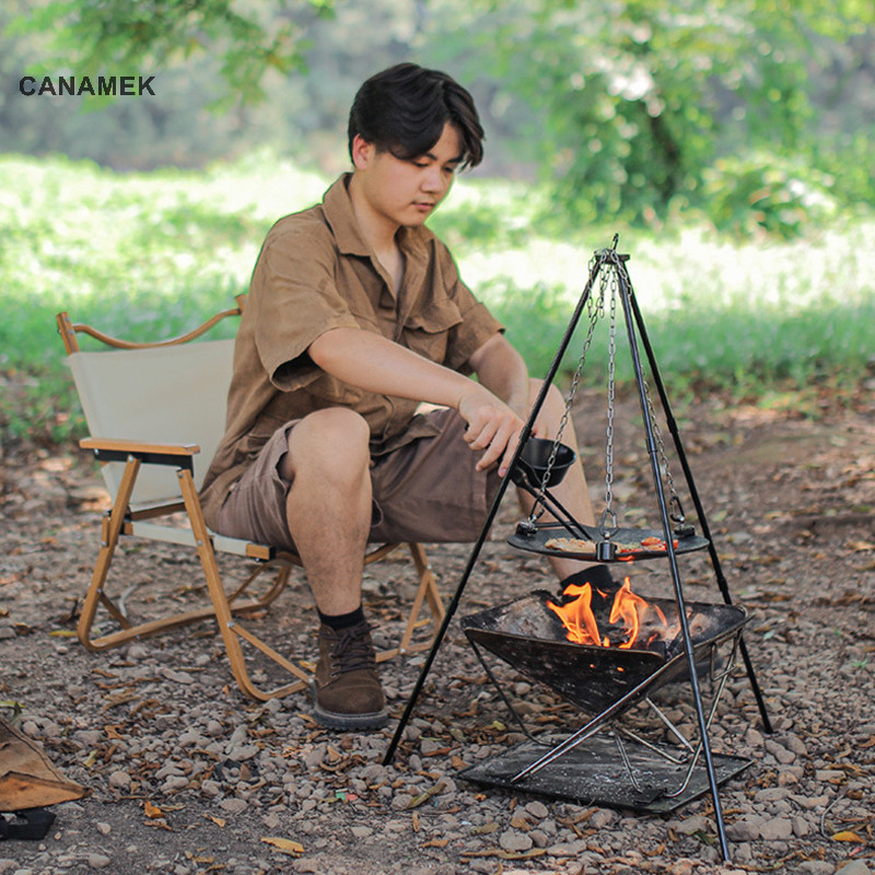 Canamek Bộ Nướng Có Thể Tháo Rời Chân Máy Dọc Nướng BBQ Khay Hỗ Trợ Hình Tam Giác Hợp Kim Nhôm Chân Máy Lưới Ngoài Trời Nướng Mới