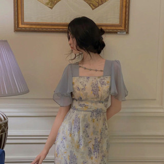 Một Niche Blue Jacaranda In Cải Tiến Sườn Xám Ánh Sáng Thanh Lịch Nữ Màu Sắc Eo Nguyên Chất Lustful Mới Tay Ngắn Chiều Dài Vừa Đầm