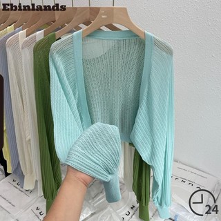 Khăn choàng lụa băng EBINLANDS, Áo len dệt kim ngọt ngào dáng rộng, đi biển kỳ nghỉ dài tay mỏng ngắn