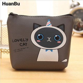 Huan Bu Ví Đựng Tiền Xu Nữ Hoạt Hình Hàn Quốc Da PU Dây Kéo Hoạt Hình Dễ Thương Mèo Cầm Đồng Xu Túi Bảo Quản