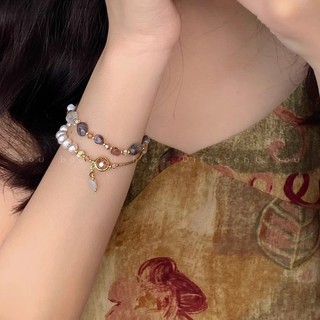 Ngọc Trai Hai Lớp Vòng Tay Pha Lê Nữ Ánh Sáng Sang Trọng Cao Cấp Retro Sang Trọng Đính Hạt Tay Trang Sức Thích Hợp Vòng Tay Tinh Tế 20009