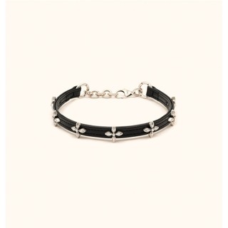 SMFK Black Garden Leather Ankle Ring Cruciate Flower Leather Turtleneck Neck Ring Cruciate Flower Leather Wide Bracelet