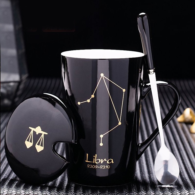 Ly cốc sứ có nắp in hình 12 cung hoàng đạo cực đẹp