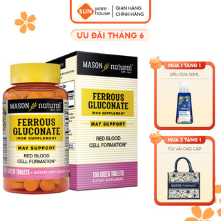 Viên Uống Sắt Cho Bà Bầu MASON NATURAL Ferrouse Gluconate  Giúp Bổ Máu, Tăng Tế Bào Hồng Cầu, Không Tanh, Không 100 Viên